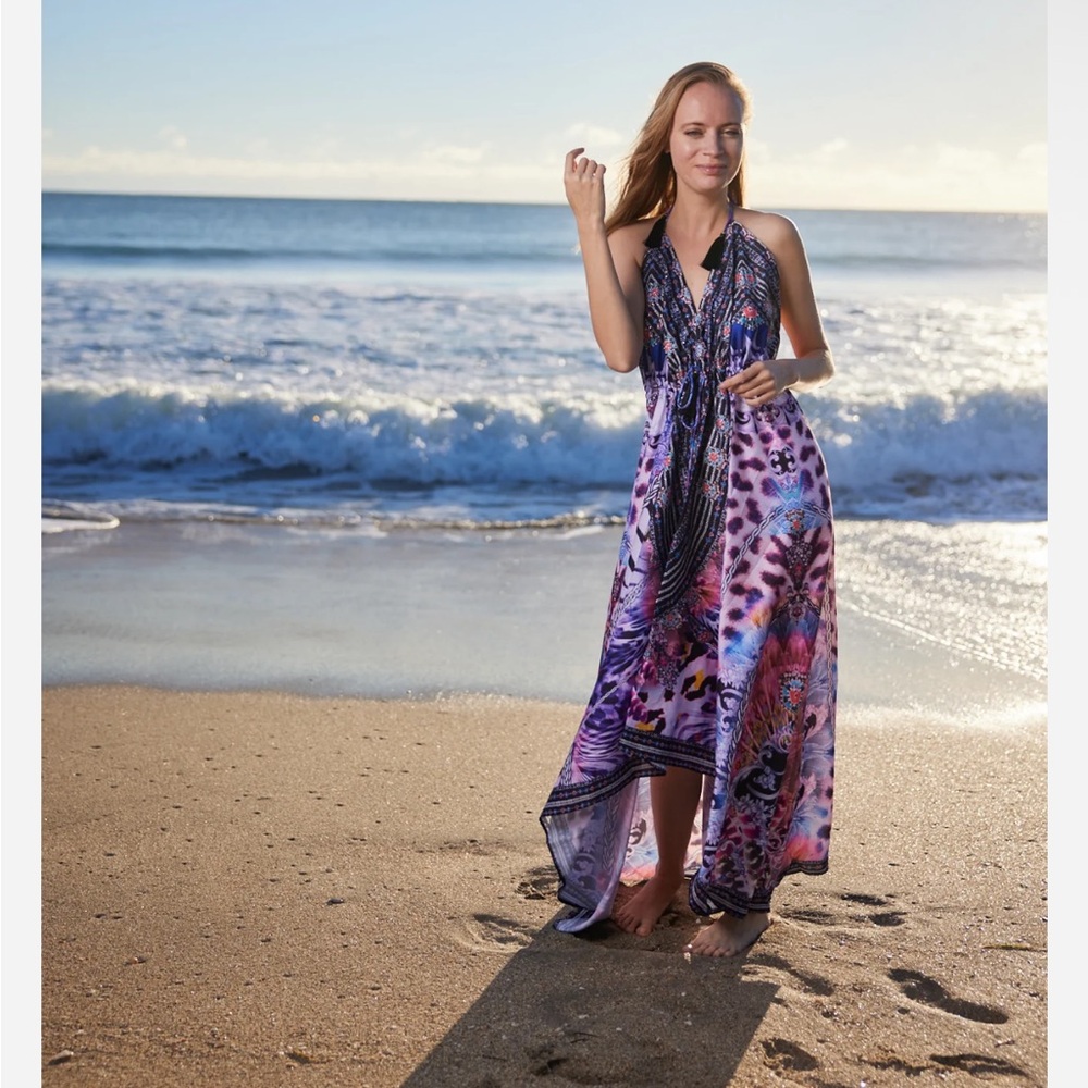 Ranee’s 691 Pink Purple Halter Printed Maxi Coverup Resort Swim Animal Dress - Picture 7 of 11